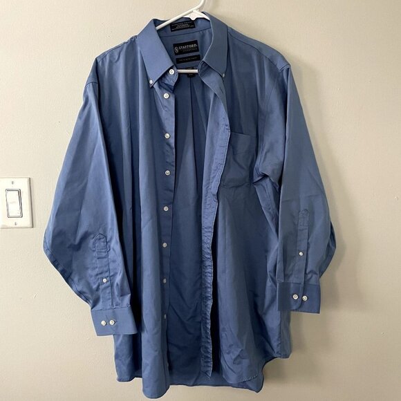 Stafford essentials the blazer shirt long sleeved button down blue cotton classi - Picture 1 of 6